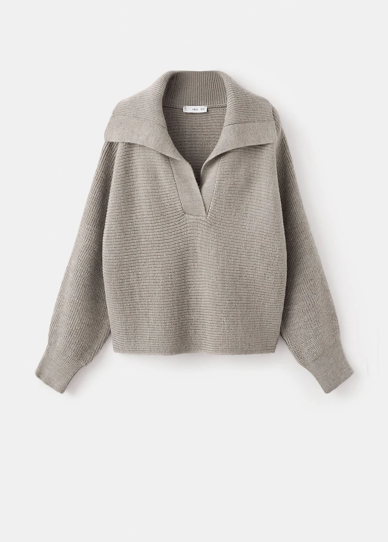 Polo-neck ribbed sweater