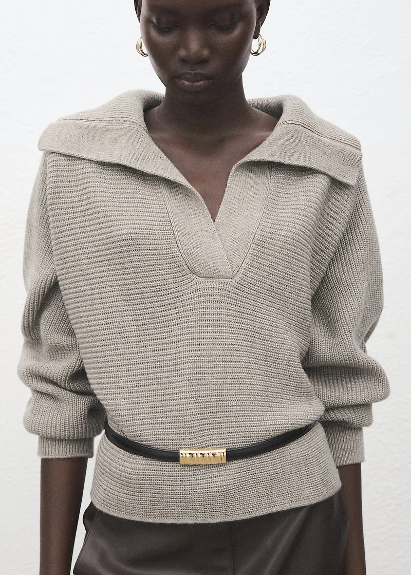Polo-neck ribbed sweater