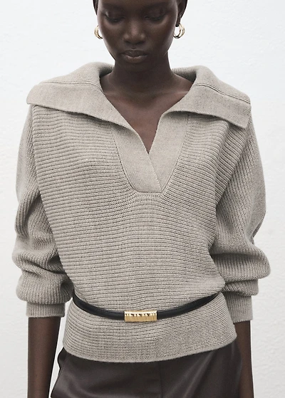 Polo-neck ribbed sweater