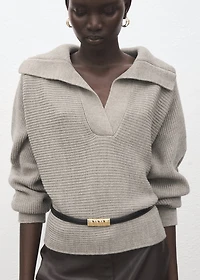 Polo-neck ribbed sweater