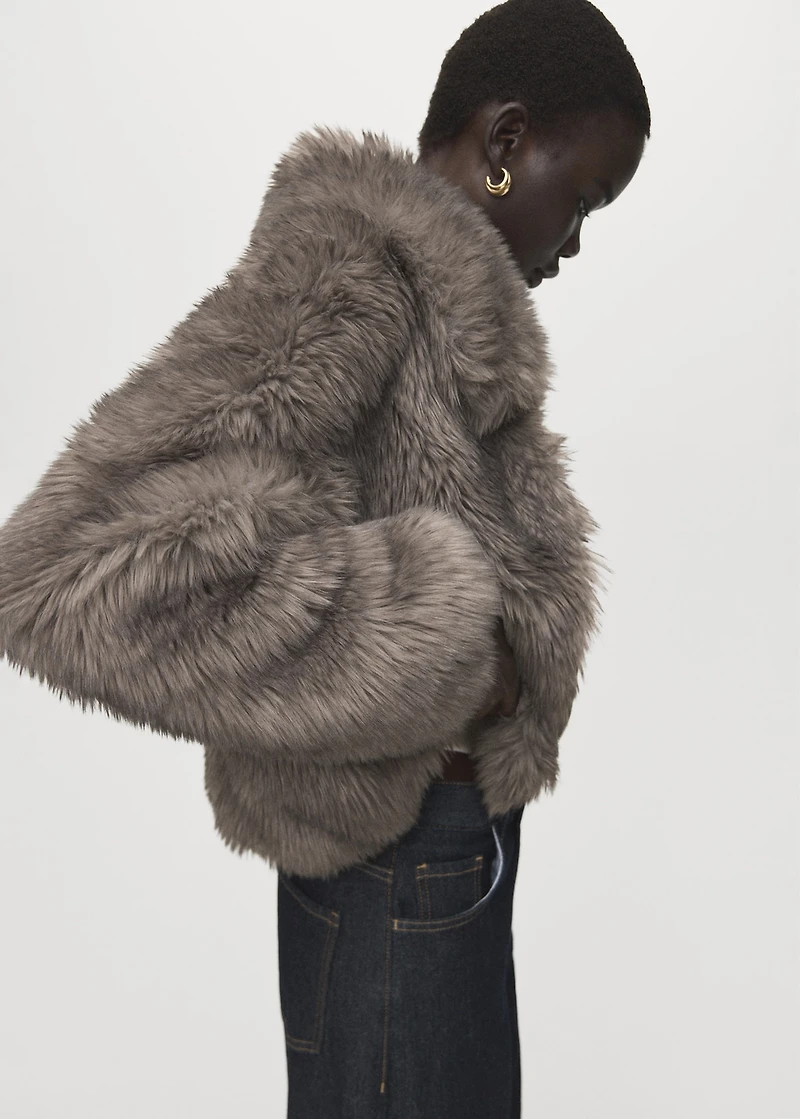 Faux fur effect lapel jacket