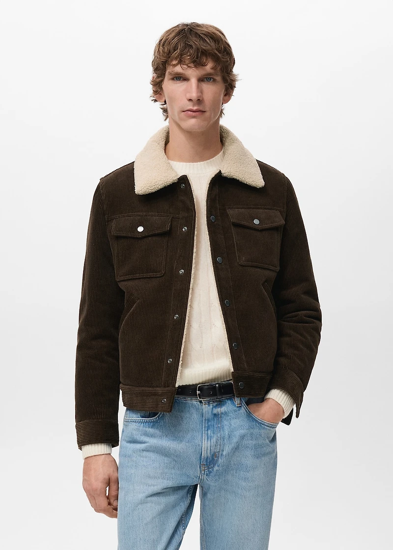 Corduroy jacket with shearling-effect lining