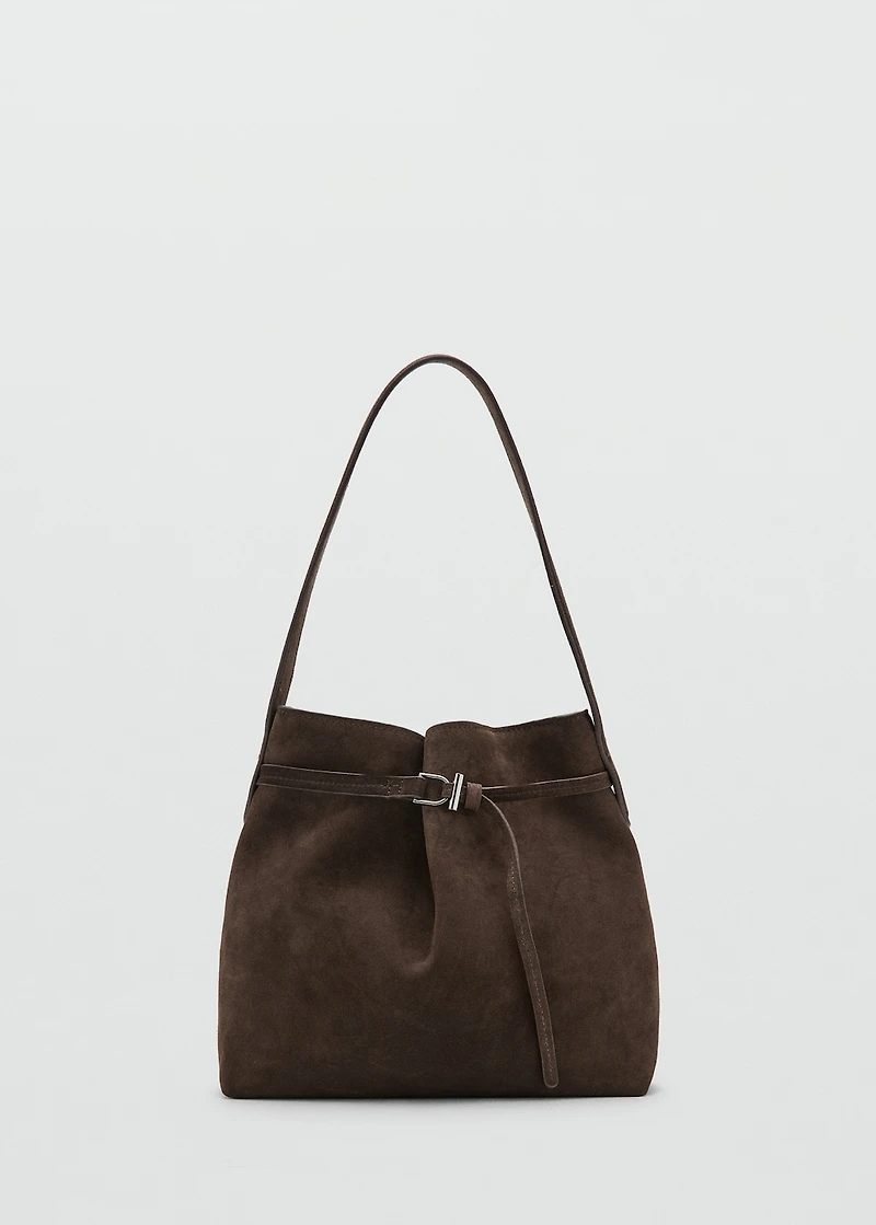 Suede bucket bag with buckle