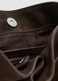 Suede bucket bag with buckle