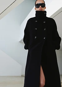 Wool-blend funnel-neck coat