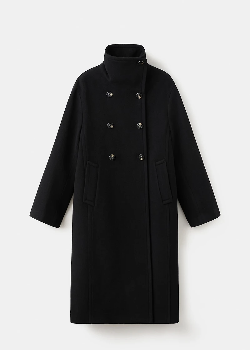 Wool-blend funnel-neck coat