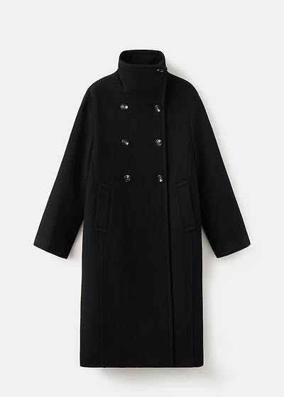 Wool-blend funnel-neck coat