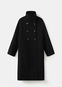 Wool-blend funnel-neck coat
