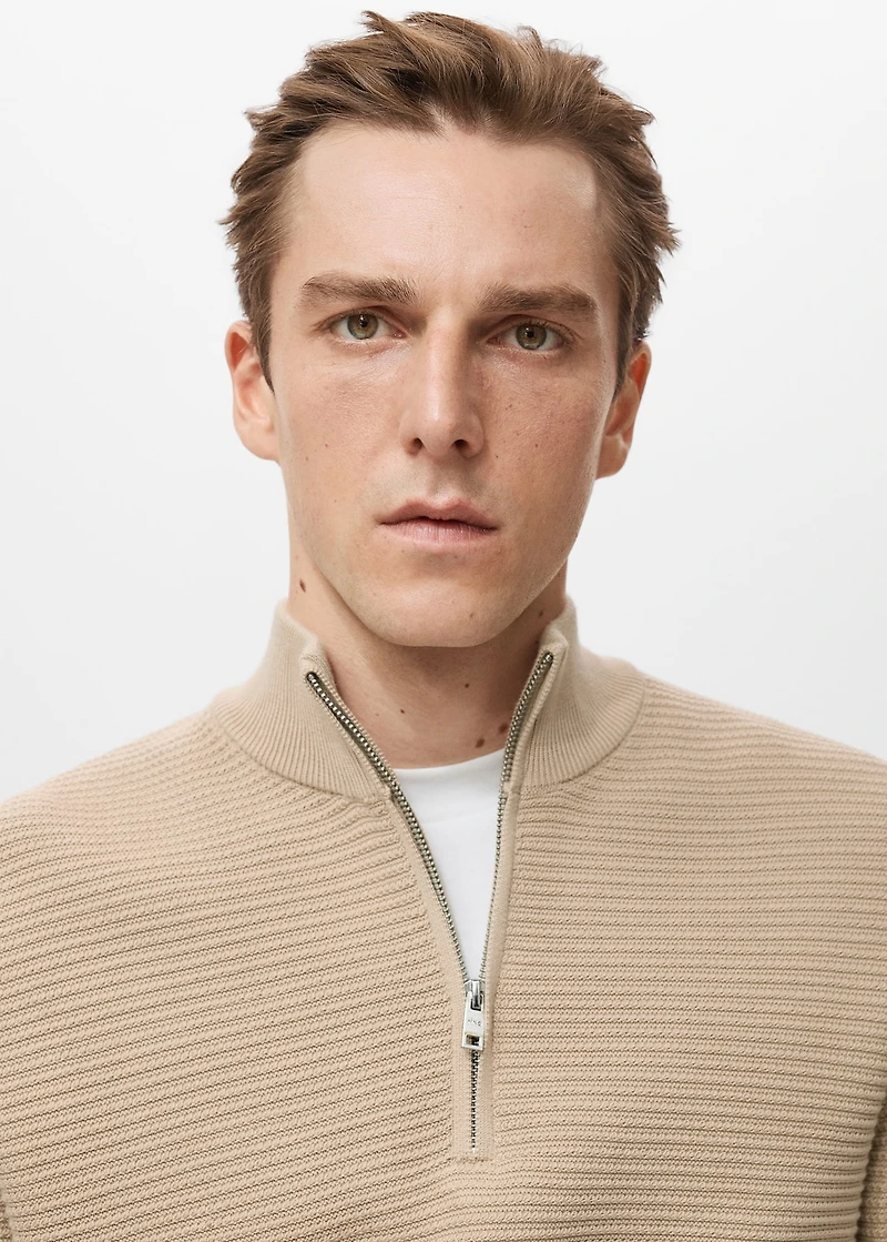Cotton sweater with neck zip