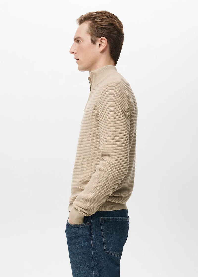 Cotton sweater with neck zip