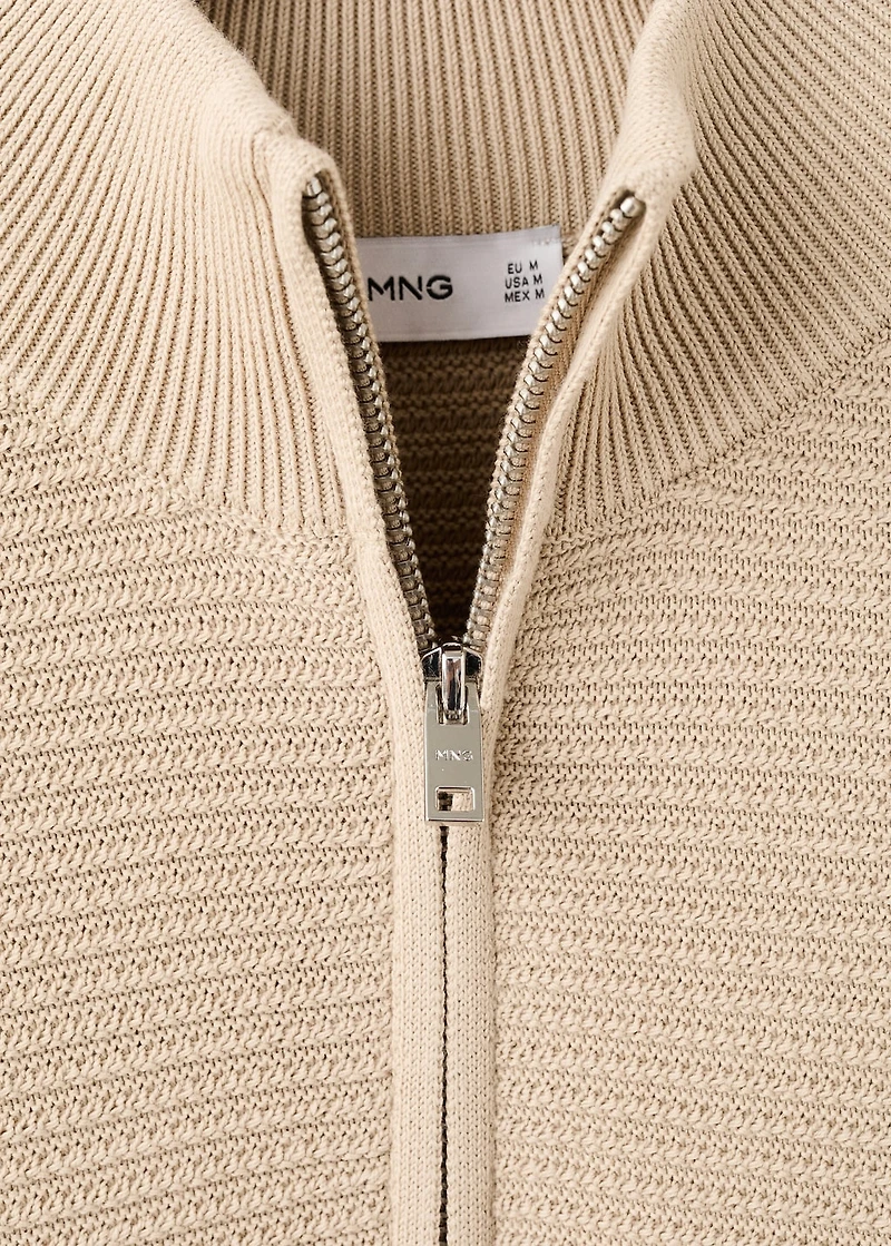 Cotton sweater with neck zip