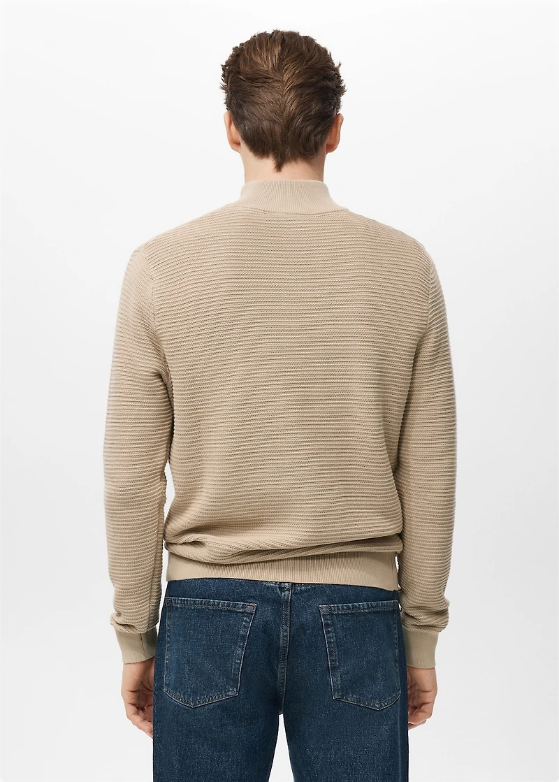 Cotton sweater with neck zip