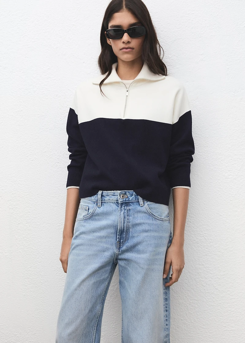Bicolour high collar sweater