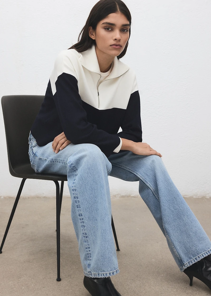 Bicolour high collar sweater
