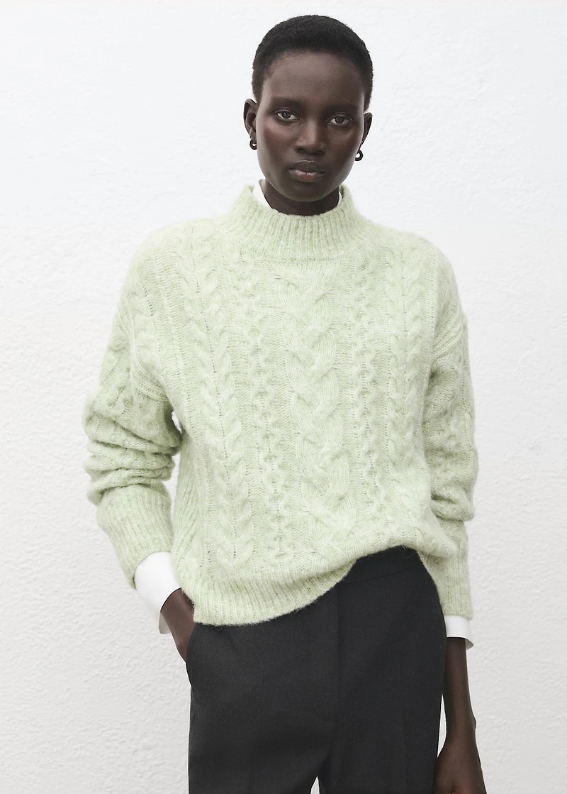 Braided sweater with perkins neck