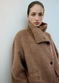 Wool-blend funnel-neck coat
