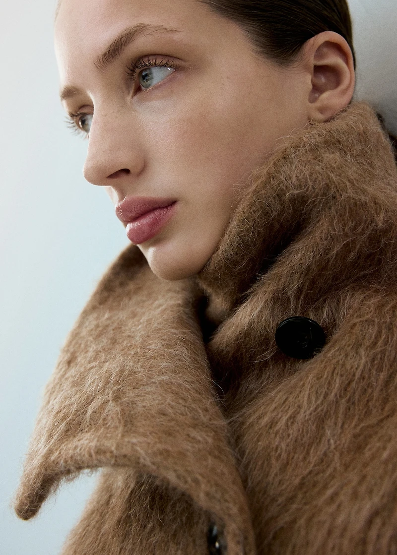 Wool-blend funnel-neck coat