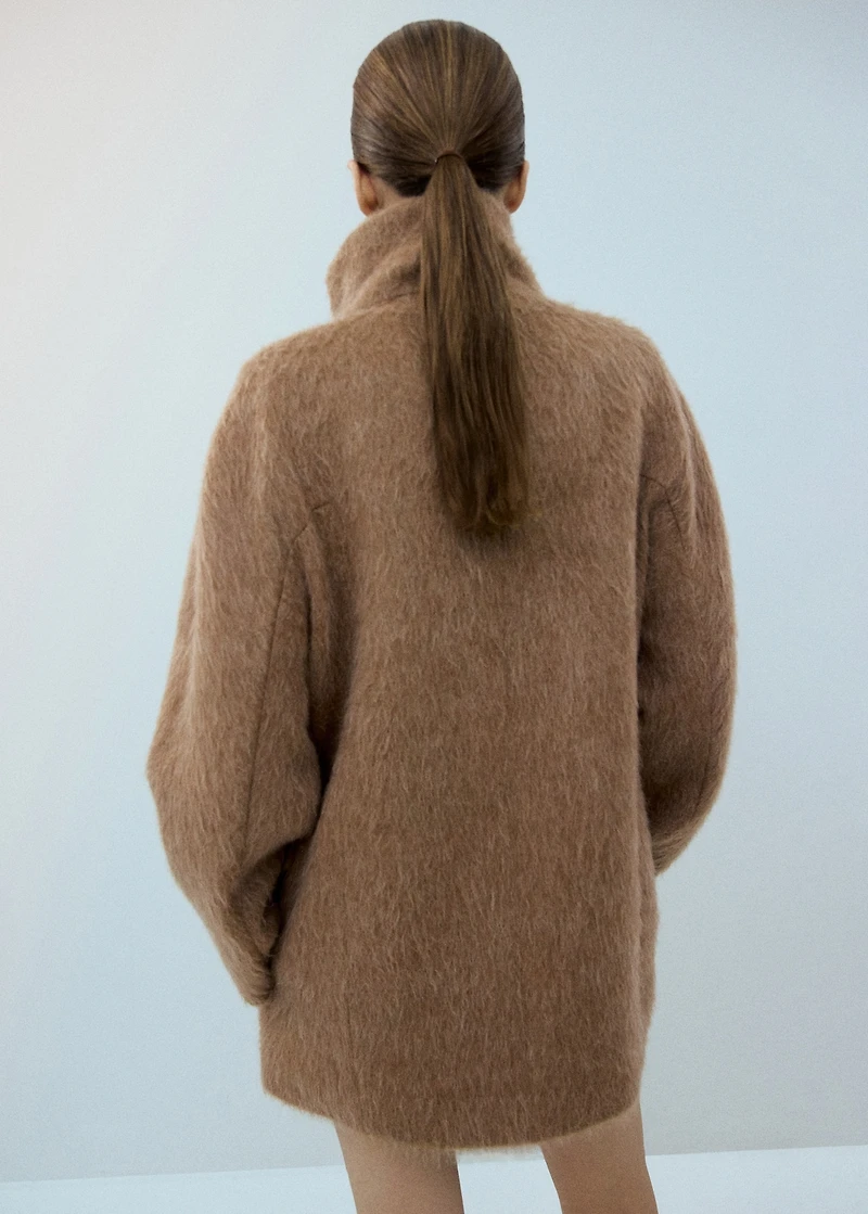 Wool-blend funnel-neck coat
