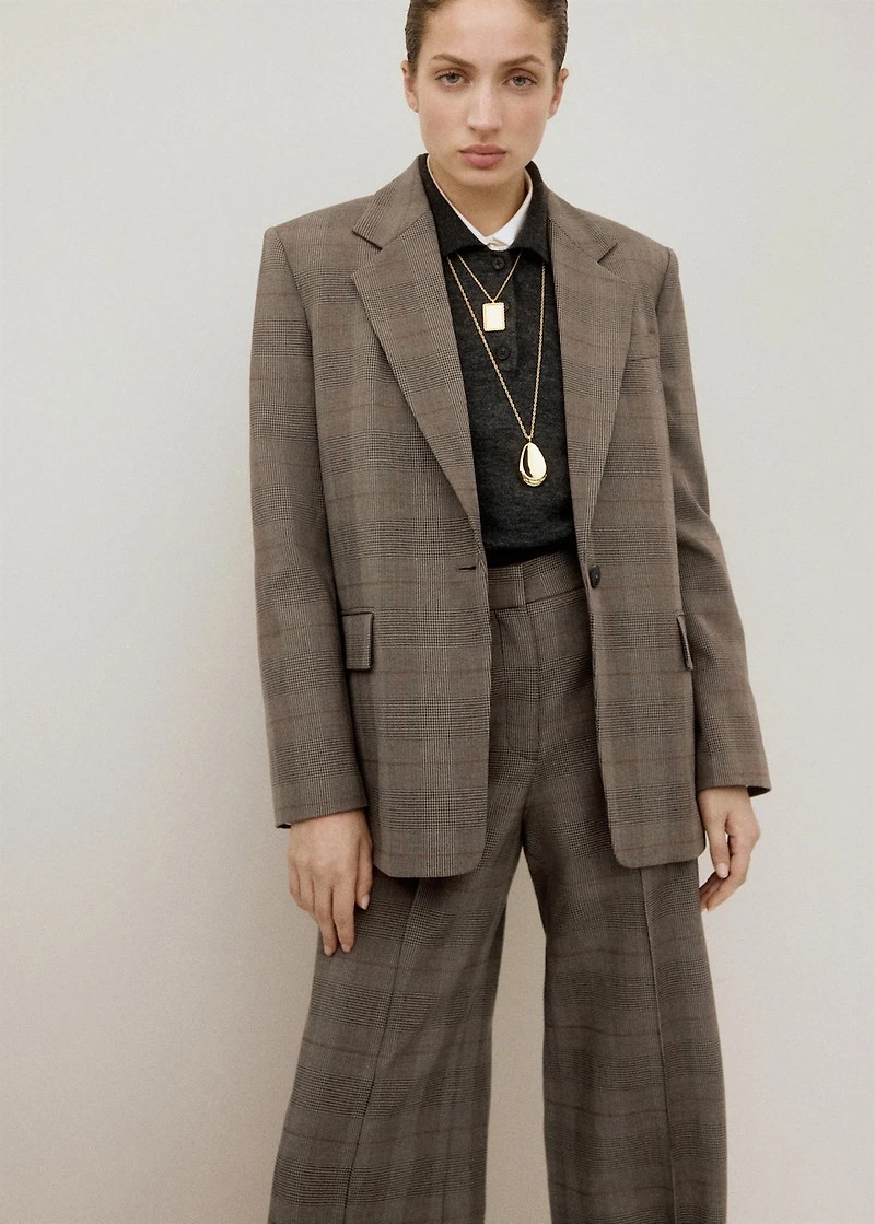 Wool-blend check trousers