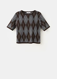 Short-sleeved argyle sweater