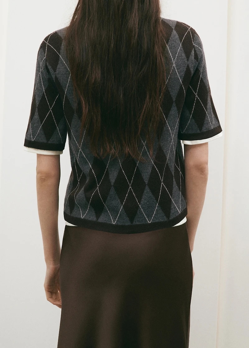 Short-sleeved argyle sweater