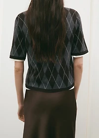 Short-sleeved argyle sweater