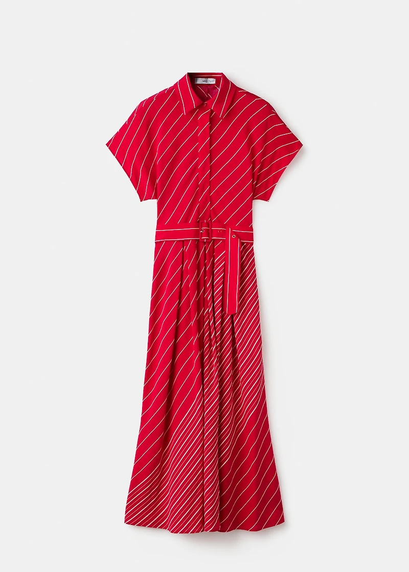 Belted striped shirt dress