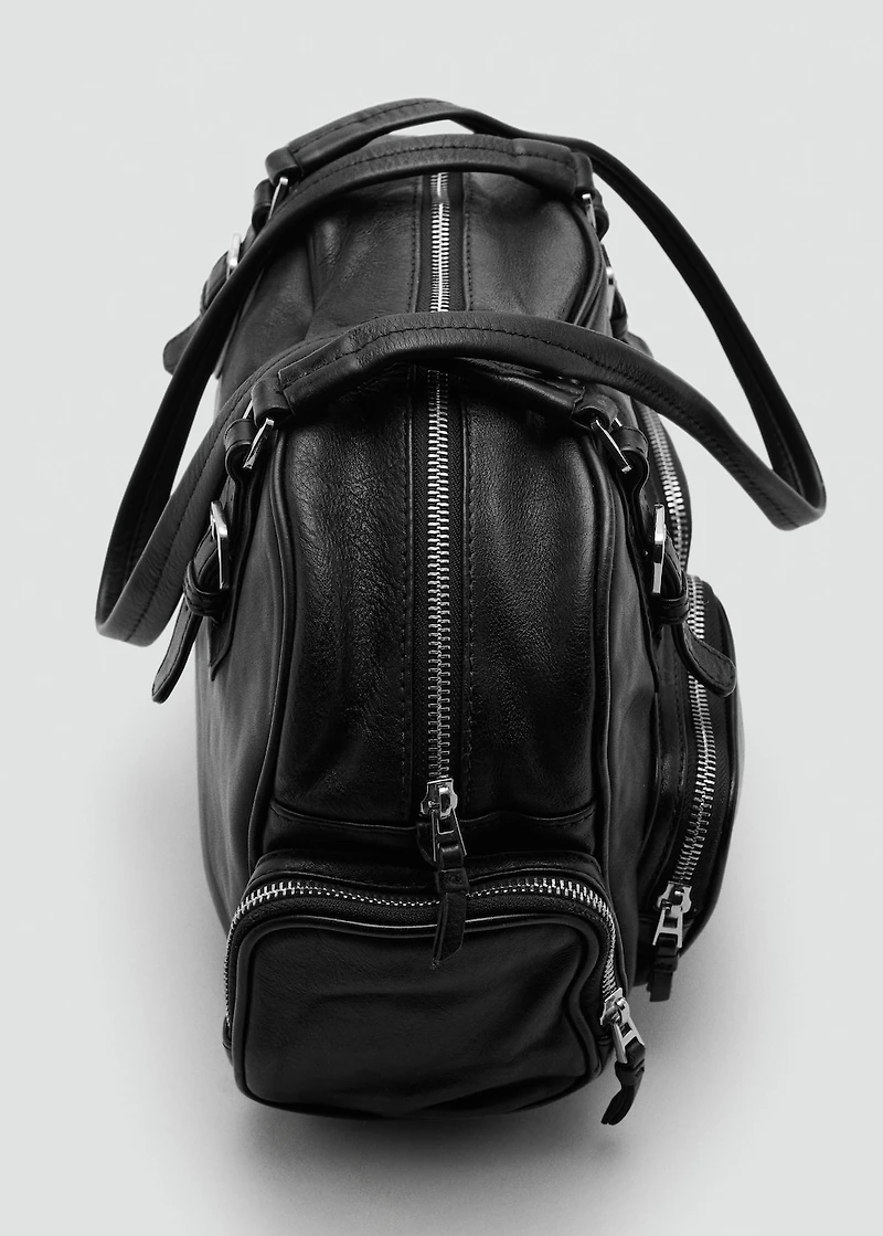 Leather bowling bag with pockets