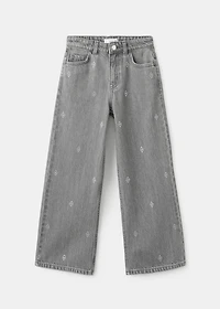 Wide leg rhinestone jeans