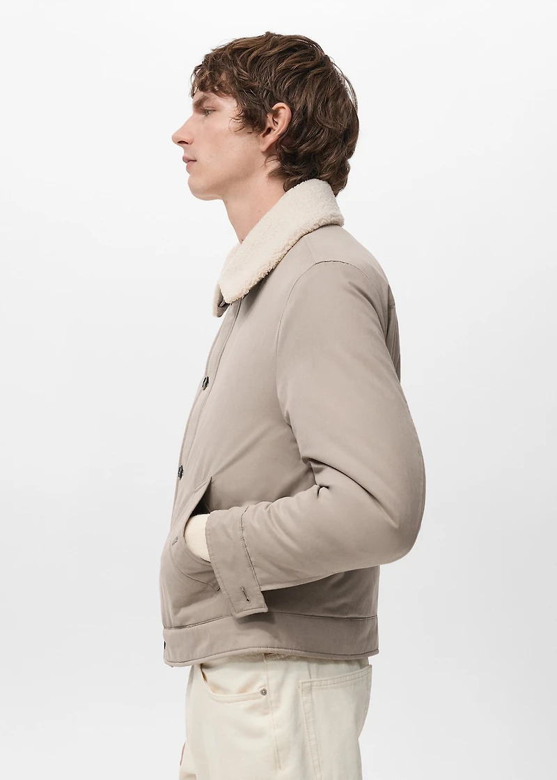 Quilted jacket with shearling-effect collar