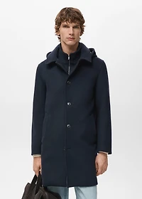 Wool coat with detachable inner collar