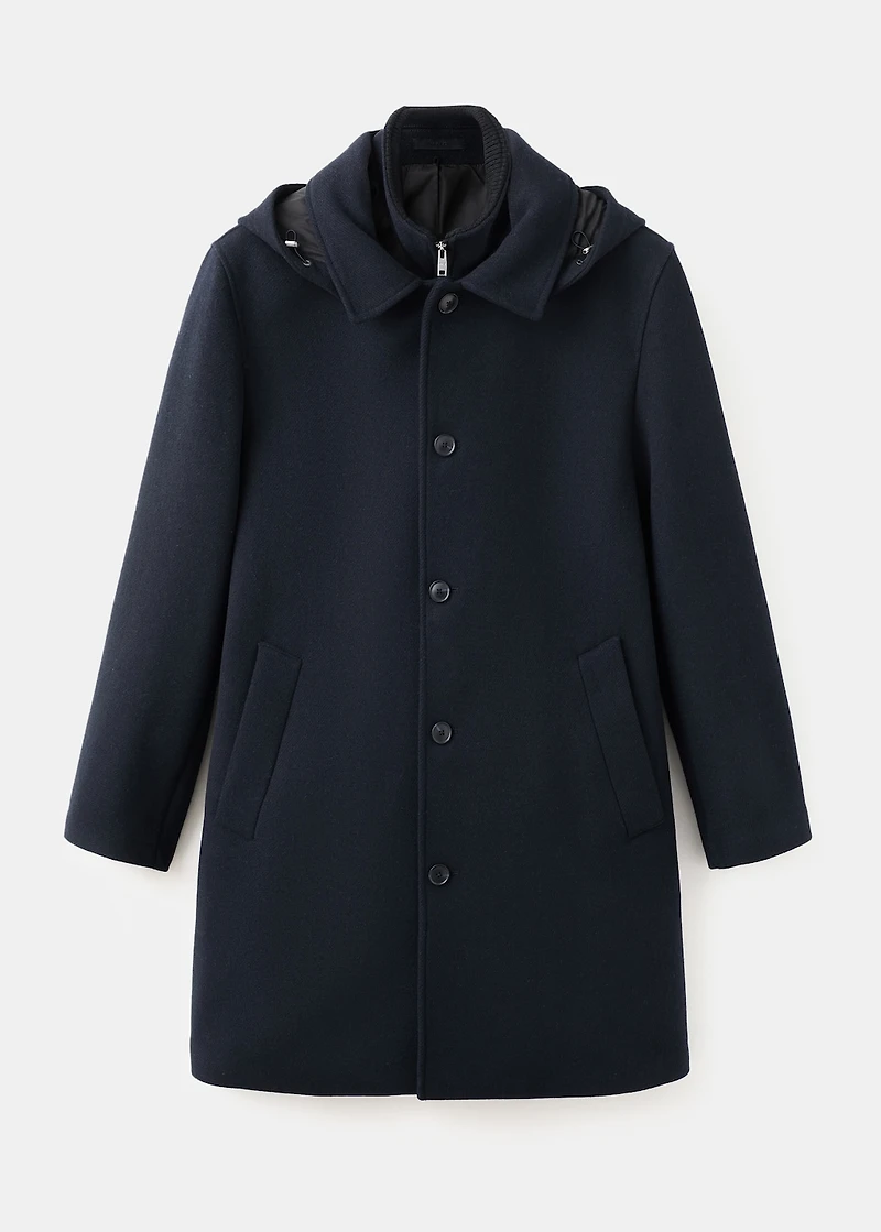 Wool coat with detachable inner collar