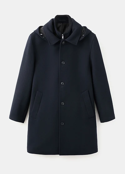 Wool coat with detachable inner collar