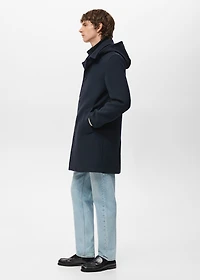 Wool coat with detachable inner collar