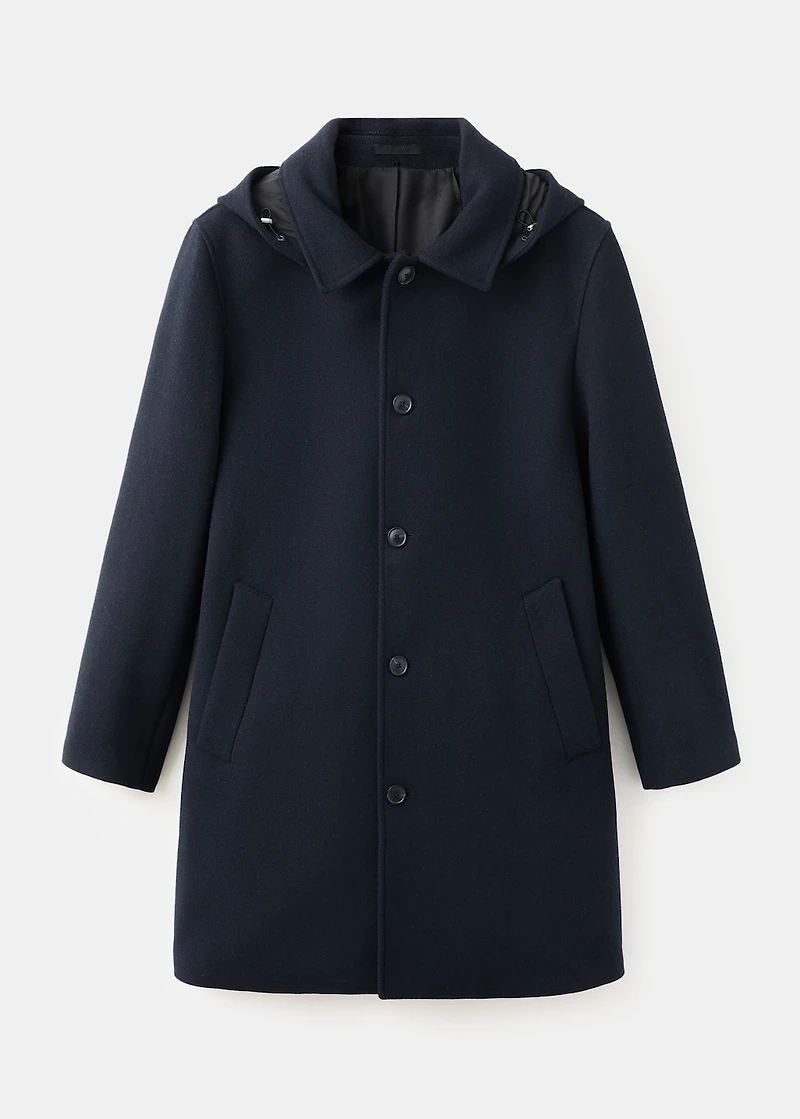 Wool coat with detachable inner collar