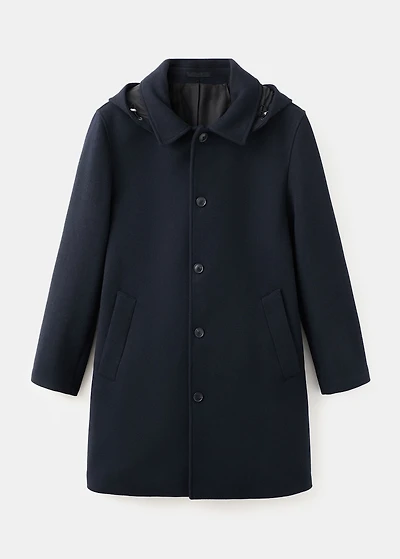 Wool coat with detachable inner collar