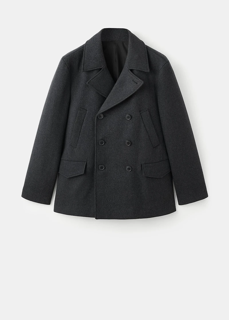 Short double-breasted wool coat