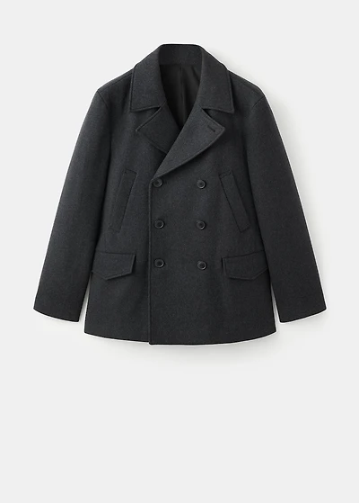 Short double-breasted wool coat