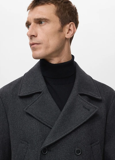 Short double-breasted wool coat