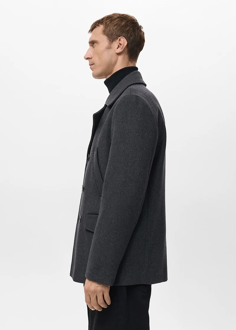Short double-breasted wool coat