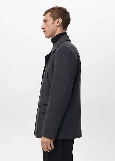 Short double-breasted wool coat
