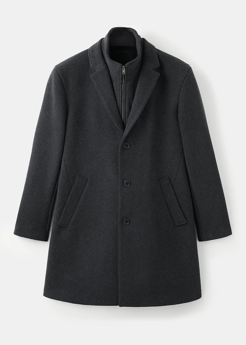 Wool coat with detachable inner collar
