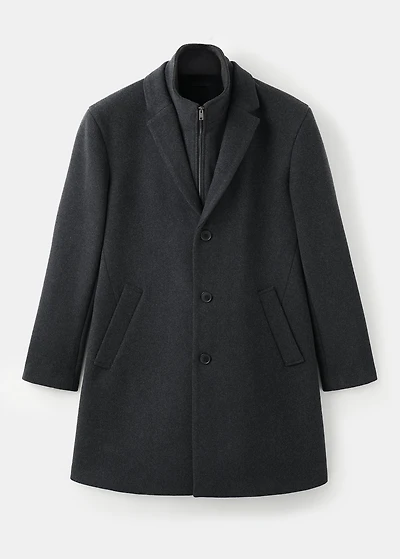 Wool coat with detachable inner collar