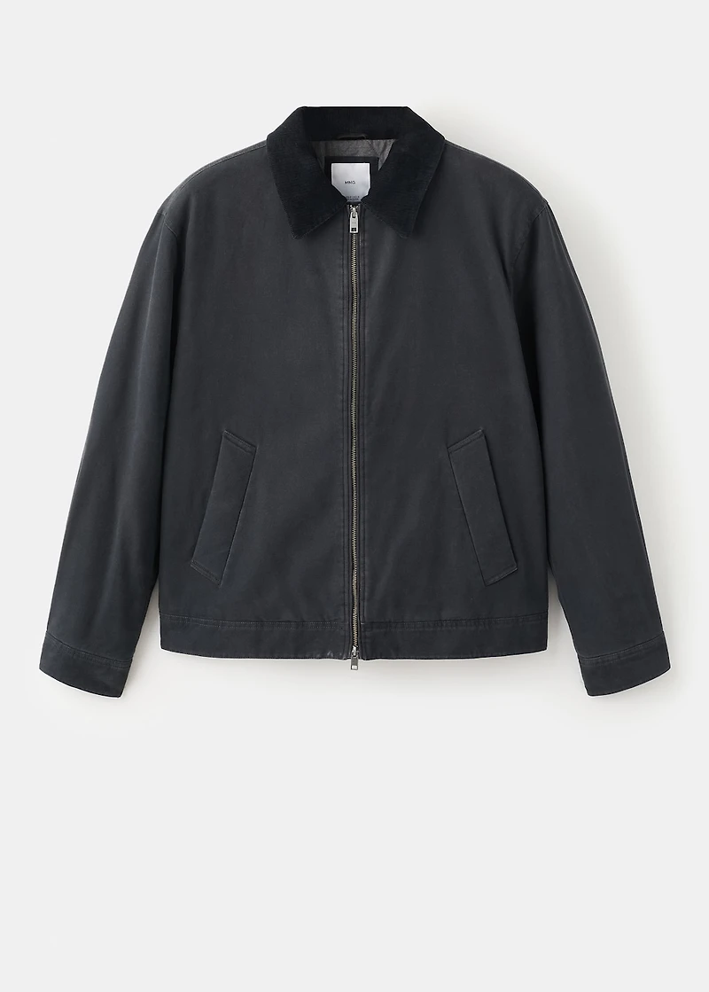 Quilted jacket with corduroy collar