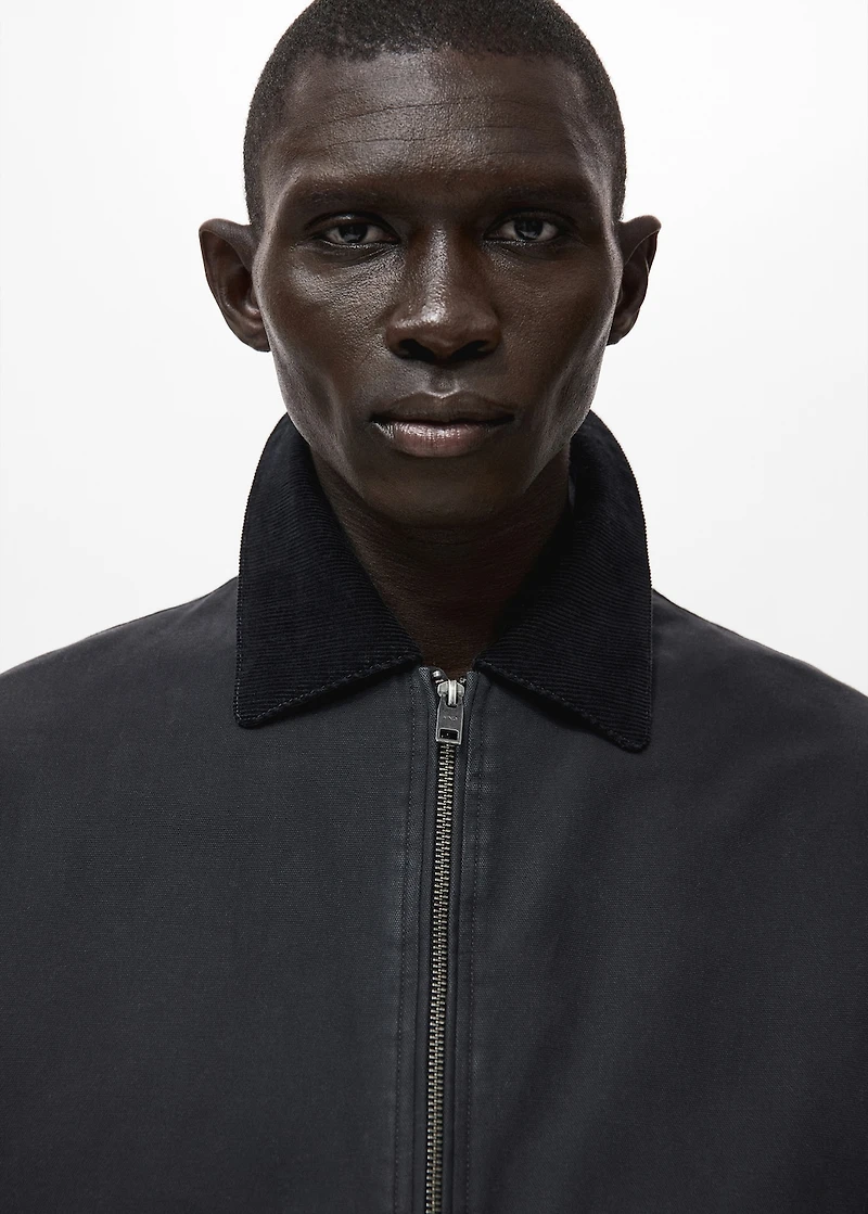 Quilted jacket with corduroy collar