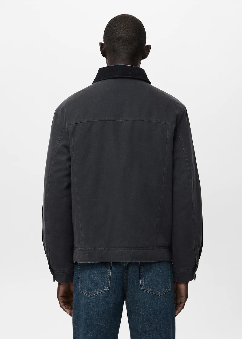 Quilted jacket with corduroy collar