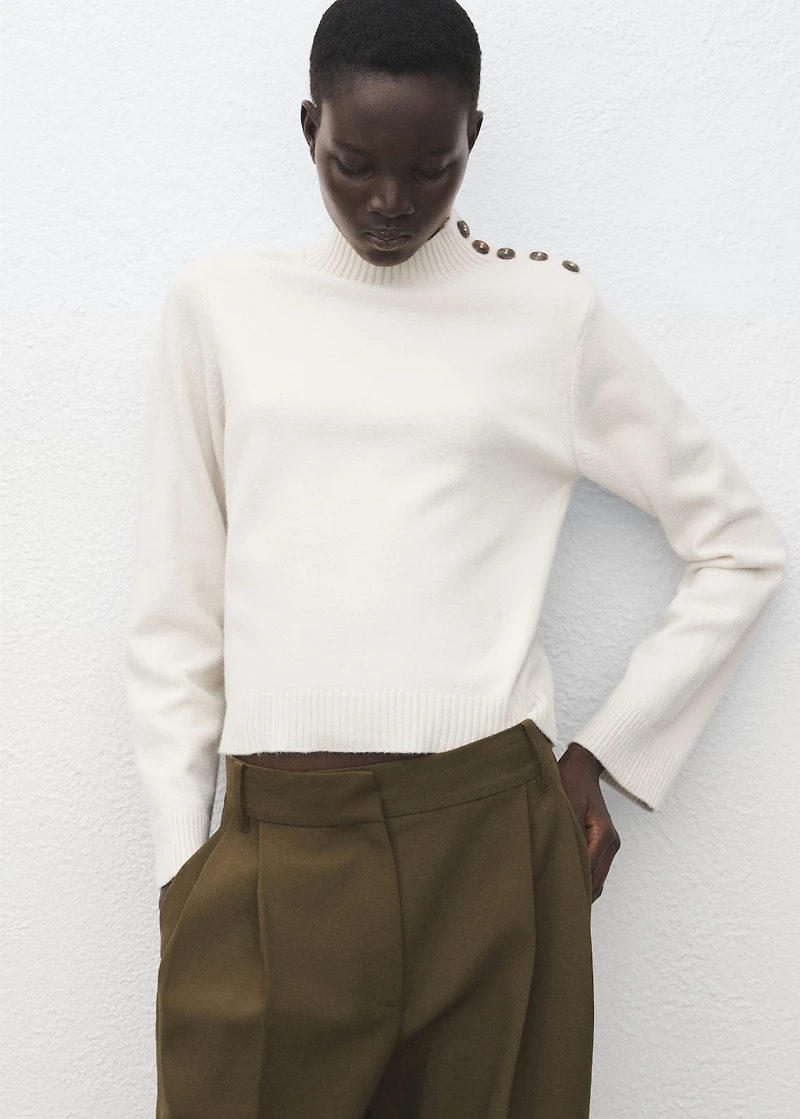 Perkins-neck sweater with button