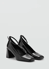Patent leather high-heeled shoes with ankle straps