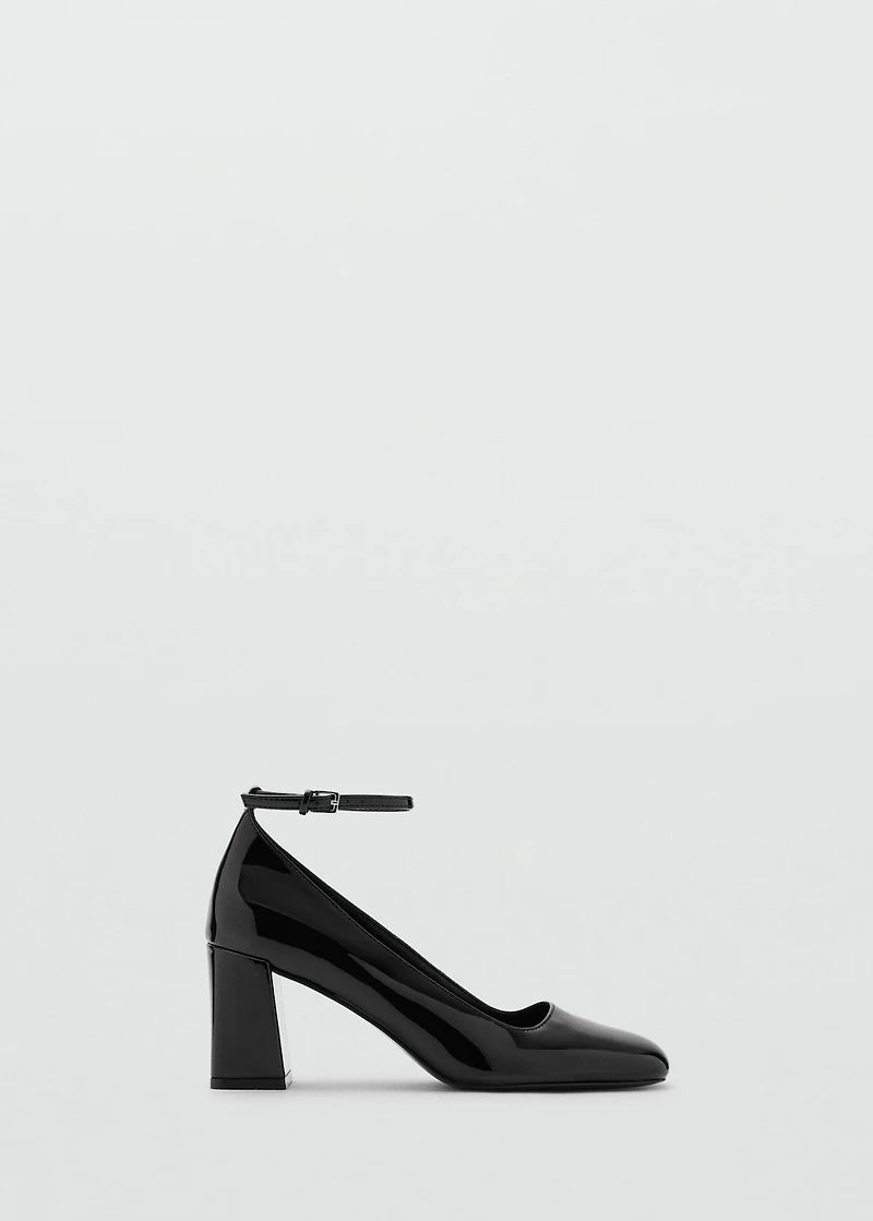 Patent leather high-heeled shoes with ankle straps