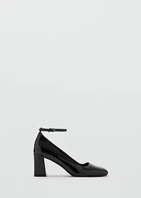 Patent leather high-heeled shoes with ankle straps